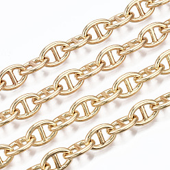 Light Gold Латунные соединительные цепи для маринеров, пайки, без кадмия, без никеля и без свинца, с катушкой, золотой свет, 10x6.6x1.4 мм, около 16.4 футов (5 м) / рулон