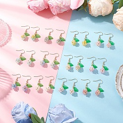 Золотой 12пара прозрачных акриловых сережек-подвесок, цветок, с латунным, золотые, 36.5x12 мм