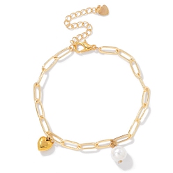 Сердце Браслеты с подвесками из сплава и пластика с имитацией жемчуга, с цепочками со скрепками для женщин, сердце, 6-3/4 дюйм (17 см)