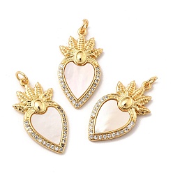 Сердце Латунные микро проложить кубического циркония подвески, без кадмия, без никеля и без свинца, с кольцами и скачками, реальный 18 k позолоченный, сердце, 28x14x4 мм, отверстие : 3.2 мм