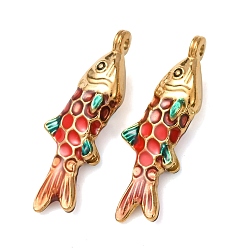 Помидор 304 подвески из нержавеющей стали, с эмалью, рыбы прелести, реальный 18 k позолоченный, ионное покрытие (ip), помидор, 25x8x5 мм, отверстие : 1.2 мм