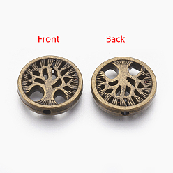 Antique Bronze Tibetan Style Alloy Beads, Flat Round with Tree, Cadmium Free & Nickel Free & Lead Free, Antique Bronze, 18x4mm, Hole: 1.5mm, about 265pcs/1000g