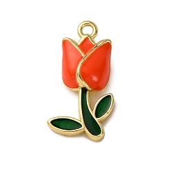 Оранжевый Латунь эмаль подвески, долговечный, стойки покрытие, без кадмия и без свинца, реальный 18 k позолоченный, тюльпан очарование, оранжевые, 18.5x10.5x4.5 мм, отверстие : 1.4 мм