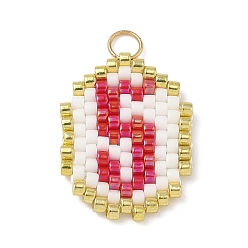 Малиновый Бисерные цифры 5 подвески, подвески из стеклянных бусин с узором ткацкого станка, с целью перехода в кольце, малиновый, 19x14.5x1.5 мм, отверстие : 2.9 мм