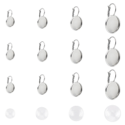Нержавеющая Сталь Цвет Наборы для изготовления серег своими руками, 304 комплектующие серьги-кольца из нержавеющей стали, прозрачный полукруглый стеклянные кабошоны, цвет нержавеющей стали, компоненты серьги: лоток: 10~16 мм, 23~28x12~17.7x12.2~12.5 мм, штифты : 0.7 мм, 40 шт / коробка