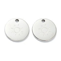 Edelstahl Farbe Anlaufgeschützt 304 Charms aus Edelstahl, flach rund mit Sonne, Edelstahl Farbe, 11.5x1 mm, Bohrung: 1.5 mm