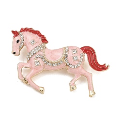 Розовый Эмалевый штифт, штыри отворотом сплава горного хрусталя для одежды рюкзака, лошадь, золотые, туманная роза, 51x35 мм