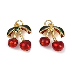 (123L) Белый крем непрозрачный блеск Латунные подвески, с эмалью и кольцом для прыжков, вишневое очарование, стойки покрытие, долговечный, без кадмия и без свинца, реальный 18 k позолоченный, огнеупорный кирпич, 18x15x6.5 мм, отверстие : 3 мм