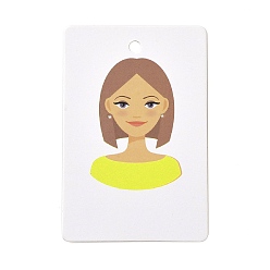 Зелено-Желтый Бумажные карты дисплея серьги, карты держатель сережек, прямоугольник с рисунком девушки, зеленый желтый, 9x6x0.03 см, отверстия : 5 mm и 1 мм