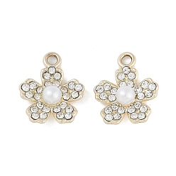 Цветок Подвески из сплава с ультрафиолетовым покрытием, со стразами, с абс жемчуга, без свинца и без кадмия, цветок, цветок, 20x16x6 мм, отверстие : 2 мм