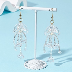 Прозрачный Серьги-подвески из акрила и стеклянных бусин в виде медуз, с 304 нержавеющей стали серьги крючки, золотые, прозрачные, 78x23 мм