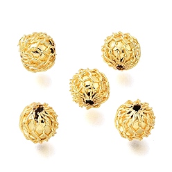 Золотой Латунные бусины, текстурированная круглая, долговечный, стойки покрытие, золотые, 7 мм, отверстие : 1 мм