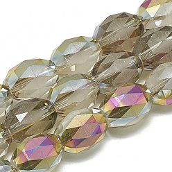 Верблюжий Стеклянные бусины с гальваническим покрытием , с покрытием цвета радуги, наполовину матовый стиль, граненые и овальные, верблюжие, 12~13.5x10 мм, отверстие : 1.4 мм, около 50 шт / нитка, 24.4 дюйм