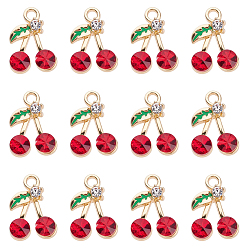 Светло-сиамский 50подвески со стразами из сплава, с эмалью, золотой свет, вишня, Light Siam, 17x12x4 мм, отверстие : 1.6 мм