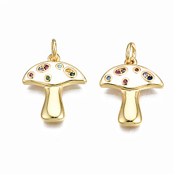 Белый Подвески из латуни с микропаве из кубического циркония и эмали на осеннюю тематику, с прыжковых колец, без никеля , гриб, реальный 16 k позолоченный, белые, 16.5x14x2 мм, Перейти кольцо: 5x0.8 мм, 3 мм внутренним диаметром