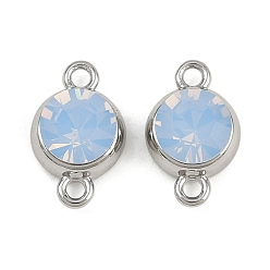 Светло-Голубой Шармы-соединители из латуни с паве из кубического циркония, плоские круглые ссылки, платина, Небесно-голубой, 12.5x8x5 мм, отверстие : 1.4 мм