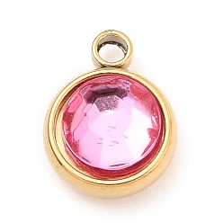 Роза 304 прелести нержавеющей стали, с акриловыми стразами, очарование камня, граненые, плоско-круглые, золотые, роза, 10x8x4 мм, отверстие : 1.3 мм