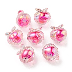 Hot Pink UV Plating Rainbow Iridescent Acrylic Beads, Two Tone Bead in Bead, Peach, Hot Pink, 18x17.5x16mm, Hole: 3.5mm