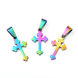 Rainbow Color Ионное покрытие (ip) 304 подвески из нержавеющей стали, крестик, Радуга цветов, 19x11.5x1.2 мм, отверстие : 3.5x7 мм
