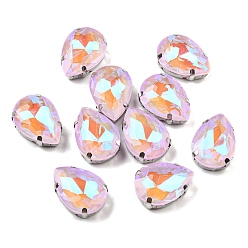 Свет Аметист Мокко флуоресцентная (ми) капля, пришитая стразами, многожильных ссылки, с настройками латуни, аксессуары для одежды, светлый аметист, 18x13x7~7.5 мм, отверстие : 1.2 мм