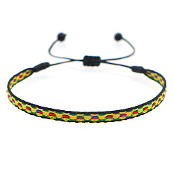 Yellow Vintage Bohemian Cotton Cord Braided Bracelets, Adjustable Handmade Ethnic Style Wristbands, Yellow