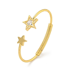 Golden Star Brass Pave Clear Cubic Zirconia Open Cuff Bangles for Women, Golden, Inner Diameter: 1-3/4x2-1/2 inch(4.3x6.3cm)
