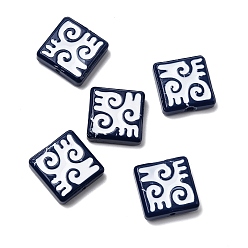 Синий Выпечка окрашенные стеклянные бусины, квадрат с символом, с эмалью, синие, 18x18x6 мм, отверстие : 1.4 мм