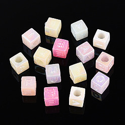 (52) Непрозрачная лаванда Пластиковые шарики, имитация желе, куб с письмом, с покрытием AB цвета, разноцветные, 6x6x6 мм, отверстие : 3.5 мм, Около 3571 шт / 500 г