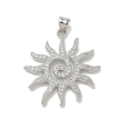 Platine Pendentifs en laiton zircon cubique clair, charmes de soleil, plaqué longue durée, sans plomb et sans cadmium, platine, 31x28.5x2.5mm, Trou: 5x3.5mm
