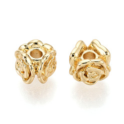 Настоящее золото 18K Латунные бусины, цветок, реальный 18 k позолоченный, 7.5x6 мм, отверстие : 2 мм