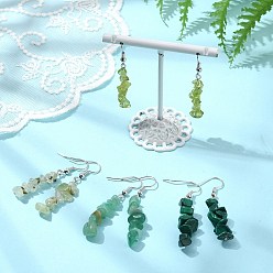 Смешанные камни Комплект из серег-подвесок с натуральным зеленым авантюрином, пренитом, малахитом и перидотом для женщин, платина, 45~46x7~11 мм, 4 пар / набор