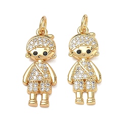 Real 18K Gold Plated Brass Micro Pave Black Cubic Zirconia Pendants, Boy Charms, Rack Plating, Cadmium Free & Lead Free, Real 18K Gold Plated, 23x9x2.5mm, Hole: 3.5mm