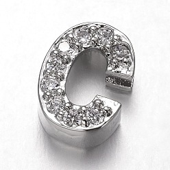 Letter C Platinum Plated Brass Micro Pave Cubic Zirconia Letter Slide Charms, Letter.C,9x7x4mm, Hole: 4.5x1.5mm
