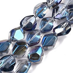 Стально-синий Стеклянные бусины с гальваническим покрытием , самородки, стальной синий, 12x9.5~10x7 мм, отверстие : 1 мм, около 55 шт / нитка, 25.98'' (66 см)