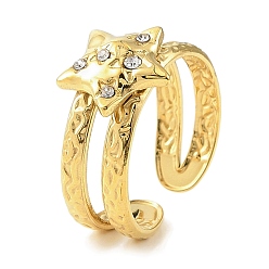 Настоящее золото 18K Ионное покрытие (ip) 304 открытая манжета из нержавеющей стали для женщин, со стразами, звезда, реальный 18 k позолоченный, внутренний диаметр: 18 мм