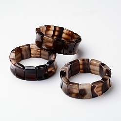Coffee Natural Agate Stretch Bracelets, Rectangle, Coffee, 2-1/8 inch~2-1/4 inch(55~57mm)