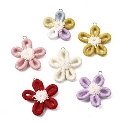 (52) Непрозрачная лаванда Подвески из полиэстера, цветок, с платиновым соединительным кольцом, разноцветные, 56x59x10 мм, отверстие : 5 мм