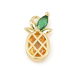 Real 18K Gold Plated Brass Pave Colorful Cubic Zirconia Pendants, Pineapple Charms, Rack Plating, Long-Lasting Plated, Lead Free & Cadmium Free, Real 18K Gold Plated, 15.5x9x4.5mm, Hole: 1.5mm