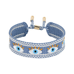 Светлый Стально-синий Регулируемые полиэстеровые браслеты-слайдеры, браслеты макраме для женщин, с кистями, злые глаза, с кистями, светло-стальной синий, 5.91 дюйм (15 см)