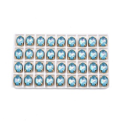 Аквамарин Aurora(jm) пришиваем горный хрусталь, граненый стеклянный горный хрусталь, многожильных ссылки, с латунной оправой золотистого цвета, овальные, аквамарин, 14x10x7 мм, отверстие : 1 мм