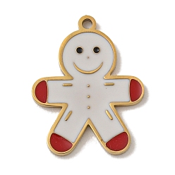 Gingerbread Man Новогодняя тема 304 подвески из нержавеющей стали, с эмалью, реальный 14 k позолоченный, Колобок, 16x12x1 мм, отверстие : 1 мм