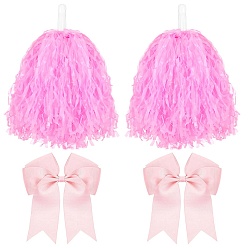 Бледно-Розовый Пластиковые помпоны для черлидинга цветы для черлидинга, заколки-крокодилы из полиэстера с бантиками для волос для женщин и девочек, розовый жемчуг, 280 мм, 2 шт