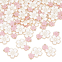 Pink 50Pcs Alloy Enamel Pendants, Light Gold, Lead Free & Cadmium Free, Flower Charms, Pink, 35x25x1.5mm, Hole: 2mm