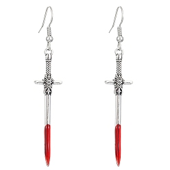 Красный Серьги-подвески из сплава с эмалью, Хэллоуин элементы, череп, красные, 67x12 мм