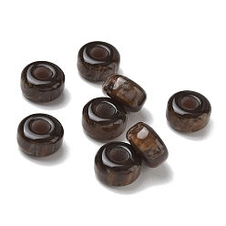 Coconut Brown Opaque Resin European Beads, Large Hole Beads, Flat Round, Coconut Brown, 12.5x7mm, Hole: 5mm
