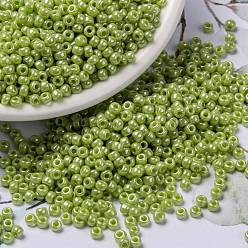 (RR439) Opaque Chartreuse Luster MIYUKI Round Rocailles Beads, Japanese Seed Beads, (RR439) Opaque Chartreuse Luster, 8/0, 3mm, Hole: 1mm, about 422~455pcs/bottle, 10g/bottle