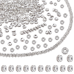 Kristall Messing Strass Zwischen perlen, Klasse A, gerade Flansch, Silberfarbe überzogen, Rondell, Kristall, 6x3 mm, Bohrung: 1 mm, 400 Stück