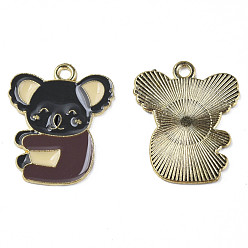 Coconut Brown Alloy Enamel Pendants, Cadmium Free & Lead Free, Light Gold, Koala, Coconut Brown, 22.5x18.5x1mm, Hole: 1.8mm
