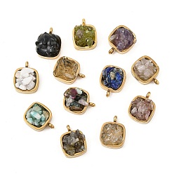 Настоящее золото 18K Натуральный смешанный камень 304 квадратные подвески из нержавеющей стали, без кадмия и без свинца, долговечный, стойки покрытие, смешанные окрашенные и неокрашенные, реальный 18 k позолоченный, 13x10x5~7 мм, отверстие : 1.6 мм