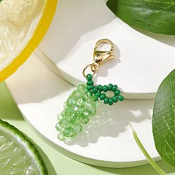Зеленый Подвеска в виде винограда из стеклянных бусинок, 304 подвески-застежки-лобстеры из нержавеющей стали для украшений сумок, зелёные, 47 мм